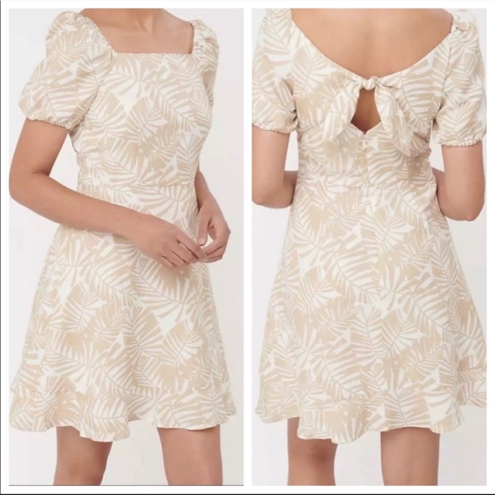 Loft nude tropical print floral linen dress